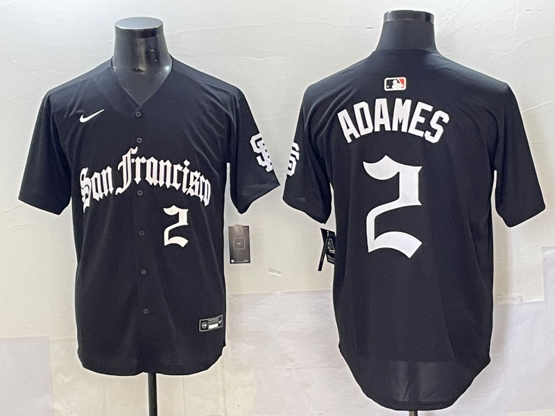 Men 2025 San Francisco Giants 2 Adames Black Five generations Joint Name Nike MLB Jersey style 6